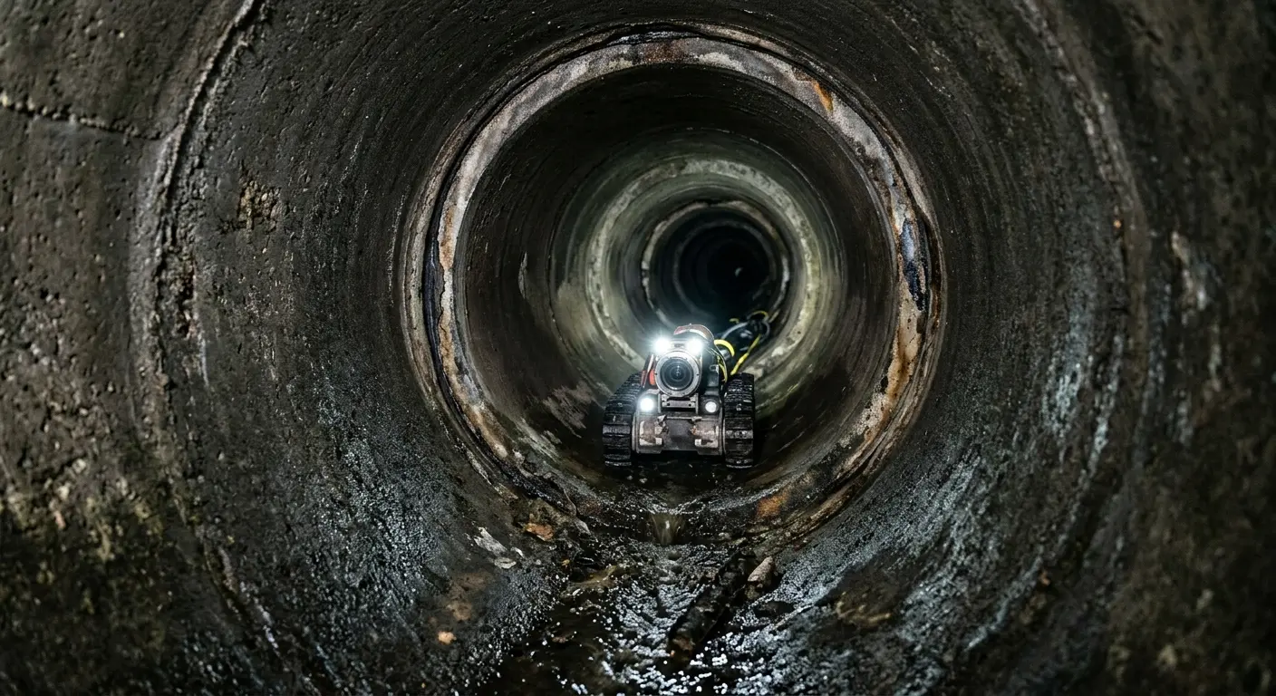 Robotic sewer camera inspecting pipe interior for Sewer Line Cleaning in Piqua