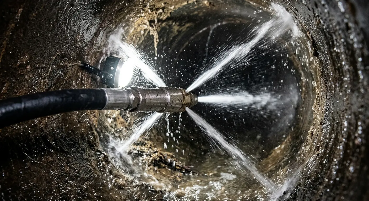 High-pressure hydro jetting nozzle cleaning sewer pipe for Trenchless Sewer Repair in Piqua